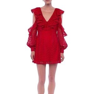 NEW red cut out long sleeve eyelet dress
